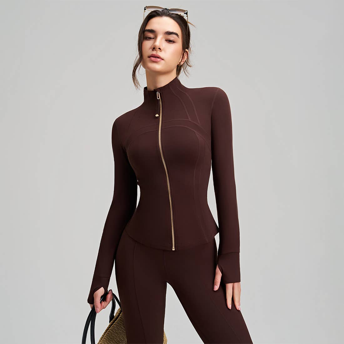 Women Slim-Fit High-Neck Finger-Loop Yoga Long Sleeve