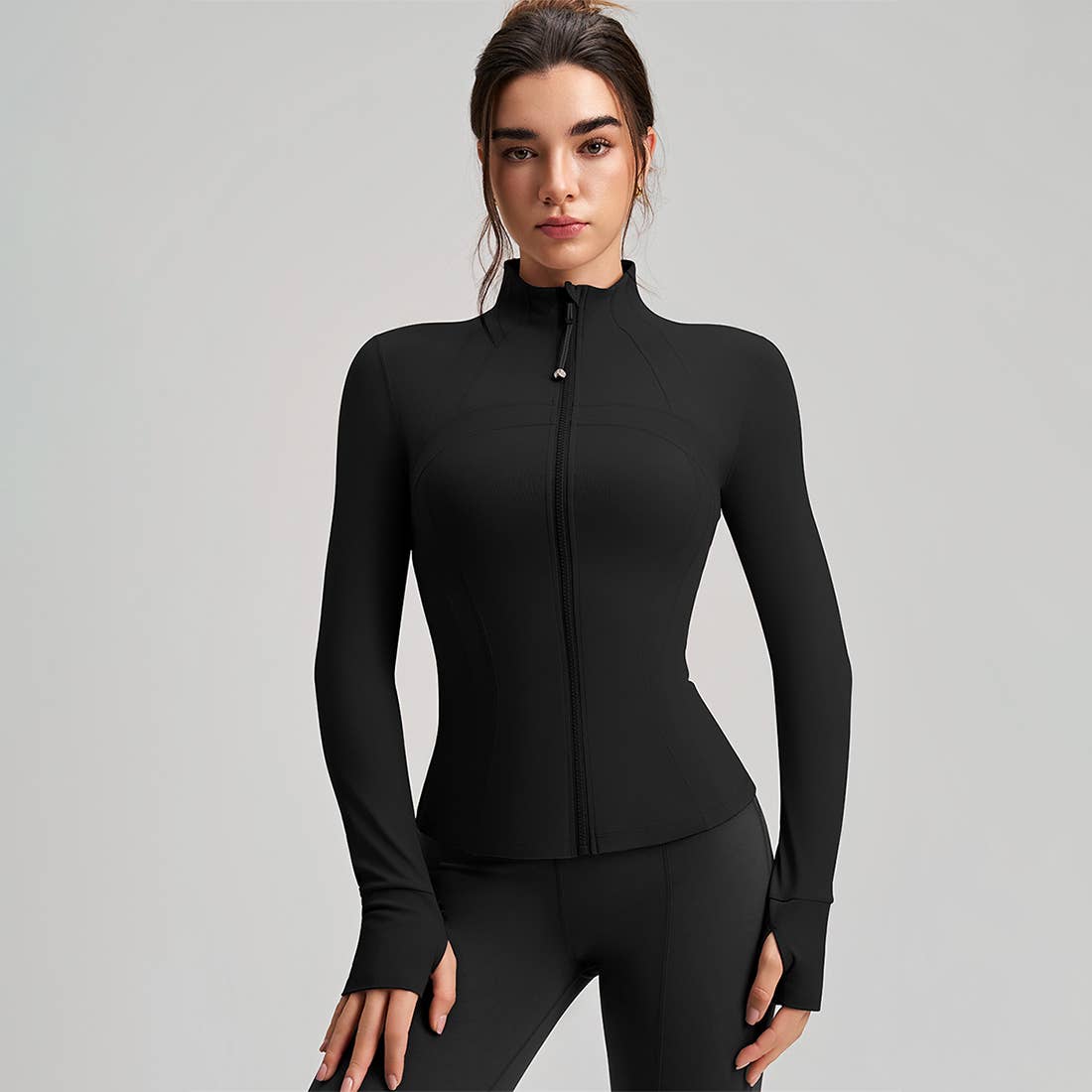 Women Slim-Fit High-Neck Finger-Loop Yoga Long Sleeve