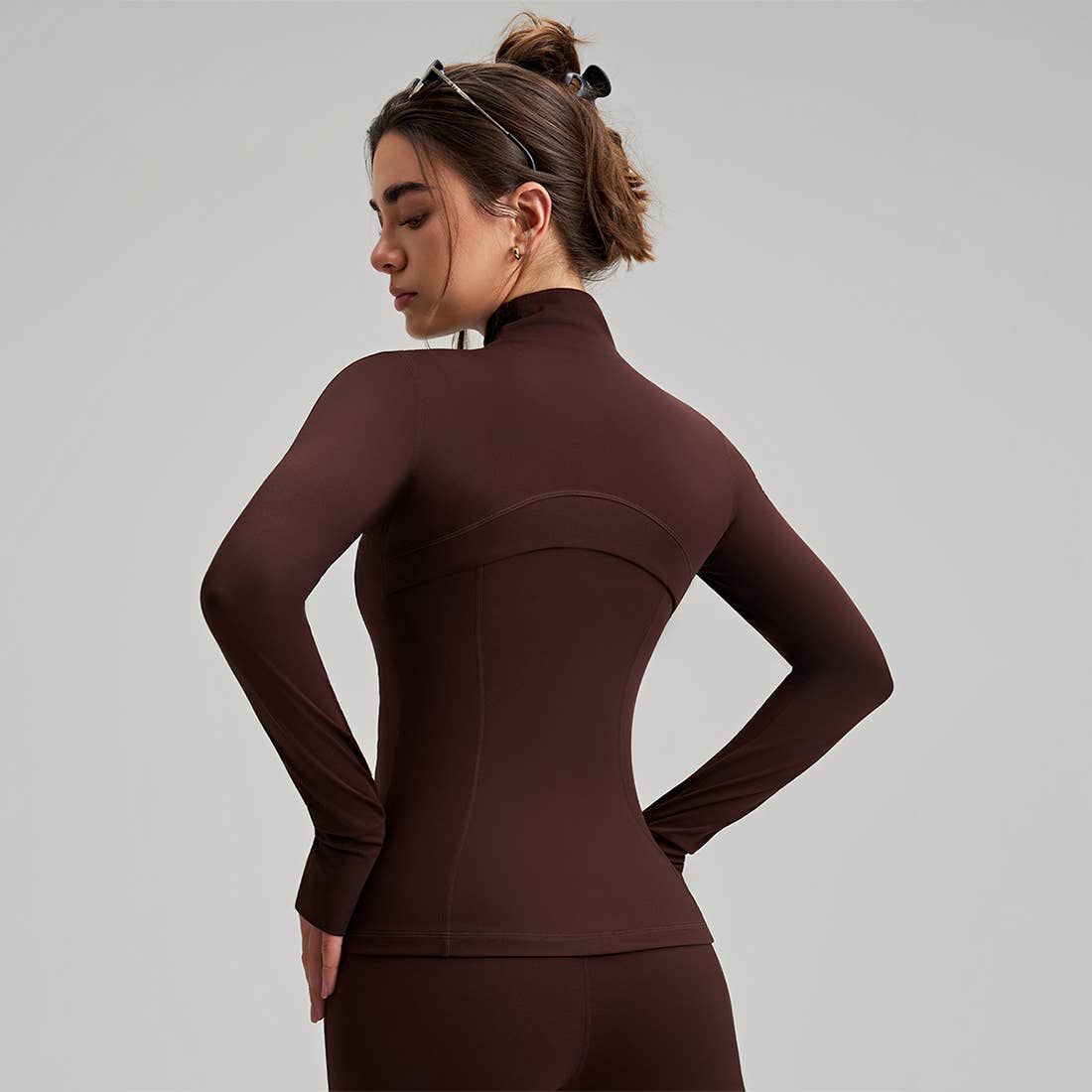 Women Slim-Fit High-Neck Finger-Loop Yoga Long Sleeve