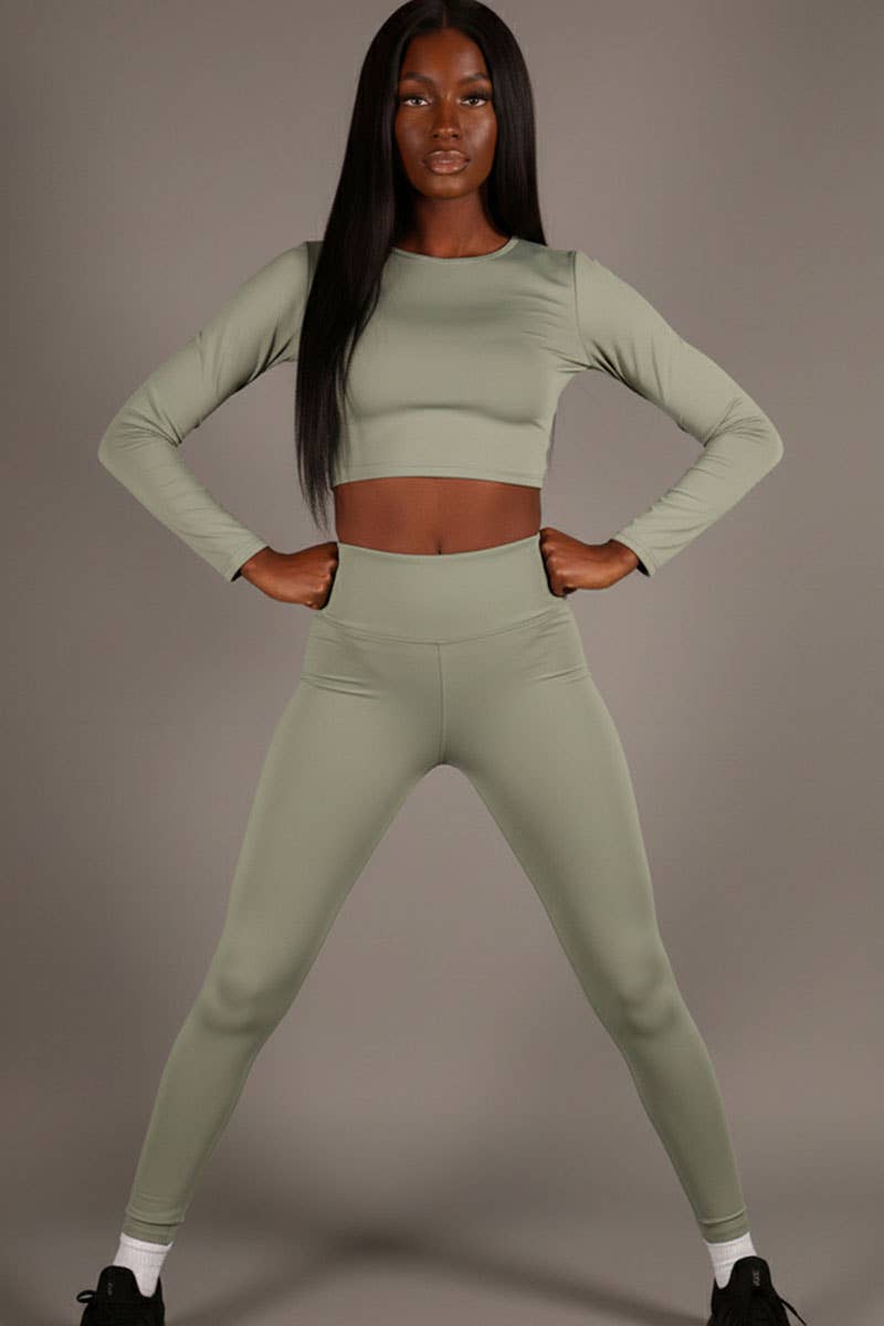Long Sleeve Crop Top & High Waist Leggings Activewear Set
