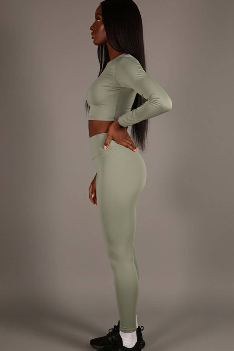 Long Sleeve Crop Top & High Waist Leggings Activewear Set